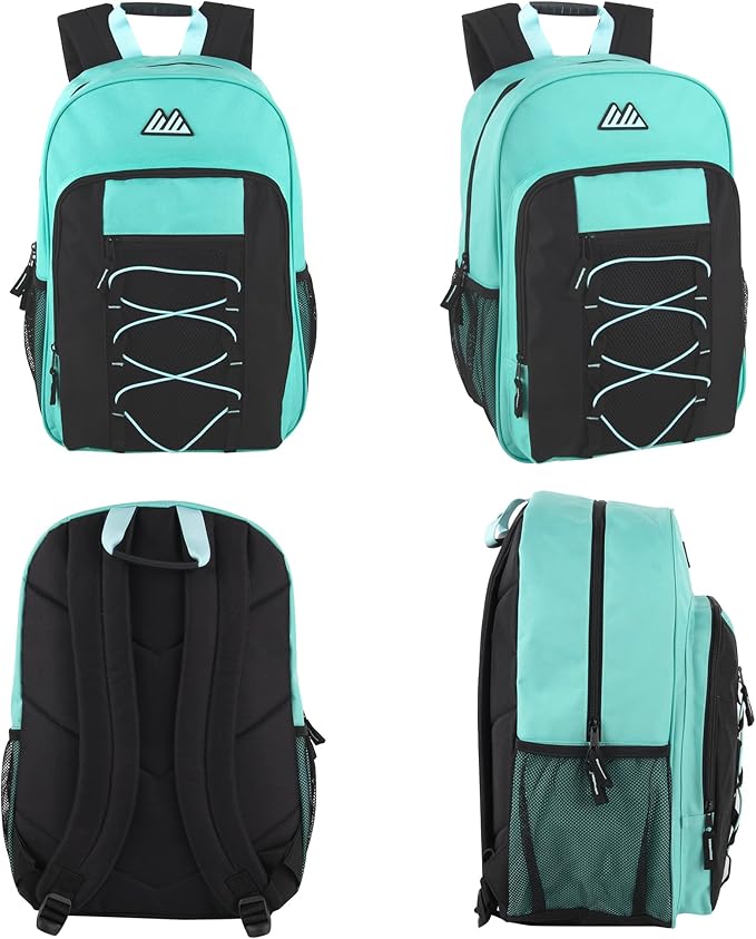 Trail maker (24 Pack) 18 Inch Heavy Duty Bulk Dual Compartment Bungee Backpacks for College, Homeless Women, Men (Light Colors Pack)