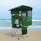 ptlsy Folding Camping Chair with Canopy, Beach Chair with Canopy Shade with Cup Holders, Cooler Bag for Camping, Fishing, Beach, Sports and Concert (Green)