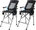 Extra Tall Folding Chairs for Adults 330lbs with Adjustable Backrest, Portable Bar Height Foldable Director Chairs with Lumbar Support, Comfortable with High Back and Footrest,Black,2Pack