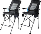 Extra Tall Folding Chairs for Adults 330lbs with Adjustable Backrest, Portable Bar Height Foldable Director Chairs with Lumbar Support, Comfortable with High Back and Footrest,Black,2Pack