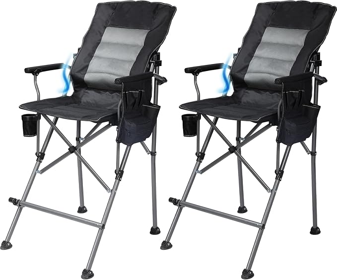 Extra Tall Folding Chairs for Adults 330lbs with Adjustable Backrest, Portable Bar Height Foldable Director Chairs with Lumbar Support, Comfortable with High Back and Footrest,Black,2Pack