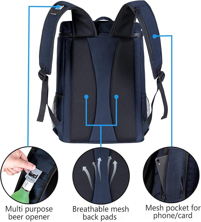 FORICH Backpack Cooler Leakproof Insulated Waterproof Backpack Cooler Bag, Lightweight Soft Beach Cooler Backpack for Men Women to Work Lunch Picnics Camping Hiking, 30 Cans