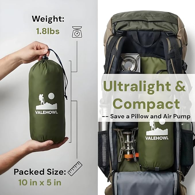 1.8 Pounds Ultralight Camping Sleeping Pad - R-Value 3.0 for 4 Seasons, Durable & 100% Waterproof Outdoor Air Mattress, Compact Sleeping Mat for Hiking, Backpacking, Travel