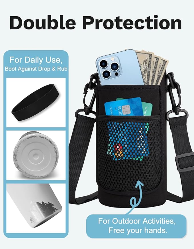 BENZZO Insulated Water Bottle 32/40/64 oz Keep Cold-48h Hot-24h, Water Bottles with Straw & Spout Lids, Carrier Pouch & Paracord Handle, Sports Workout Water Bottle Jug for Men Women
