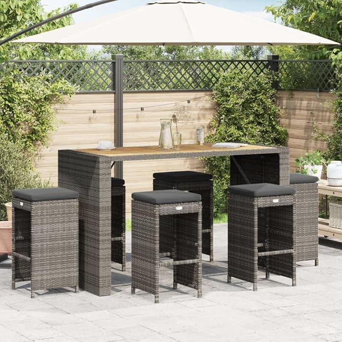 Patio Bar Stools with Cushions 6 pcs Gray Poly Rattan Dinning Chairs Camping Chair Camping Chairs Porch Chairs for Outdoor Dining Bedroom Patio