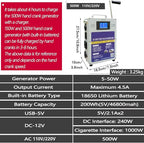 150W/500W Portable Hand Crank Generator 110V/220V, Large Capacity Lithium Battery, Power Supply USB Charger Phone Car Charging Survival for Outdoor Emergency Power Camping,500W-220V