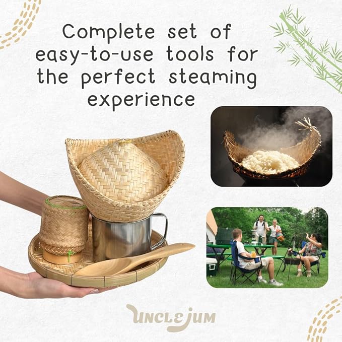 6-Piece Mini Sticky Rice Steamer Set - Bamboo Basket & Thai Rice Cooker, Portable for Camping
