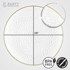 PARTY BARGAINS 13-Inch Charger Plates - 4 Pack, Hammered Clear Gold Rim, Heavy-Duty Disposable Chargers for Elegant Dining - Ideal for Weddings and Formal Events