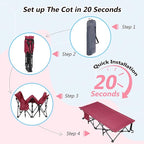 REDCAMP Extra Long Kids Cot for Sleeping 2-7 Years, Portable Travel Toddler Cot Bed with Carry Bag, Lightweight for Outdoor Indoor Home, Wine Red 53''x26''