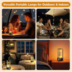 Portable Table Lamp for Outdoor Indoor: Cordless Rechargeable Desk Lamp with 3 Color Stepless Dimmable - Metal Battery Operated Lantern Light for Bedroom/Bar/Coffee Shop/Camping (Black)
