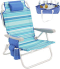 SUNNYFEEL Low Beach Chairs for Adults 5 Position Lay Flat, Portable Folding Backpack Beach Chair Heavy Duty with Cooler Bag, Cup Holder for Outdoor/Lawn/Picnic/Sand, Foldable Camping Chair