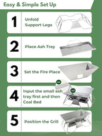 CAMPINGMOON Large Portable Campfire Fire Pit BBQ Grill Stainless Steel Foldable Collapsible Wood Burning Charcoal Grill for Heavy Duty Outdoor Cooking RV Camping, 20x13-inch, Carry Bag included MT-3