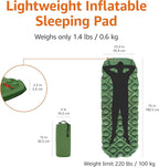 Amazon Basics Camping Sleeping Pad with Quick-Inflate Built-in Foot Pump, Water Resistant, Ultralight, Portable for Hiking and Backpacking, Olive Green