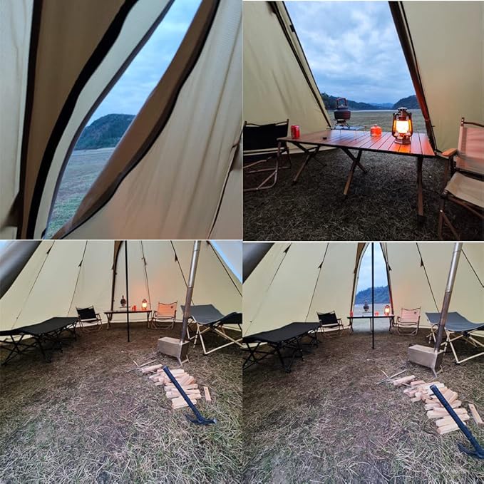 Tipi Hot Tent with Fire Retardant Stove Jack for Flue Pipes, 5~8 Person, Teepee Tents for Family Team Outdoor Backpacking Camping Hiking