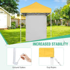 5x5 Pop Up Canopy Tent with One Sidewall, Instant Portable Beach Canopy, Outdoor Tent with Carry Bag for Camping, Sports, Tailgating, Events, Yellow