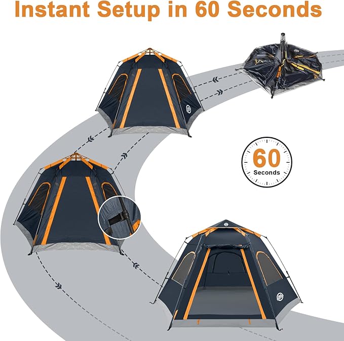 ADSMART Instant Tents for Camping 2/3/4/5 Person Tent Waterproof Easy Setup Sets Up Backpacking Tents with Carry Bag for Outdoor Hiking