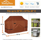 NettyPro BBQ Grill Cover 56 inch Heavy Duty Waterproof Outdoor 2-3 Burners Gas Grill Cover for Outside Weber, Char-Broil, Brinkmann, Nexgrill Barbecue, Brown