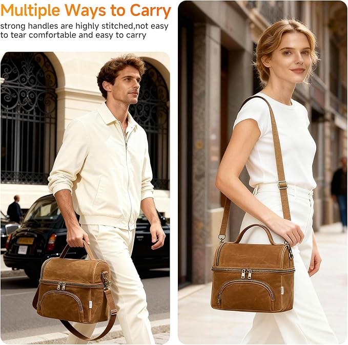 Lunch Box For Men with 2 XL icepacks,Sturdy Waxed Canvas Lunch Bag for Men,Soft adult Cooler Bag for Construction Sites,Work,Picnic and Hiking12-Can(10.5L) 10"x9.5"x7" (Biscuit Yellow)