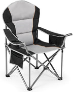 DUMOS Folding Camping Chairs, Outdoor Collapsible Padded Chairs with Cup Holder & Cooler Bag, Heavy Duty Portable Camping Chair for Garden Beach Fishing Sports, Blue