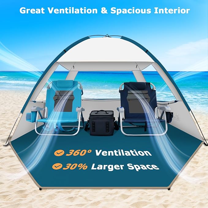 COMMOUDS Beach Tent Sun Shade for 3/4/6/8 Person, UPF 50+ Beach Sun Shelter Canopy Tent, Lightweight, Easy Set Up and Carry
