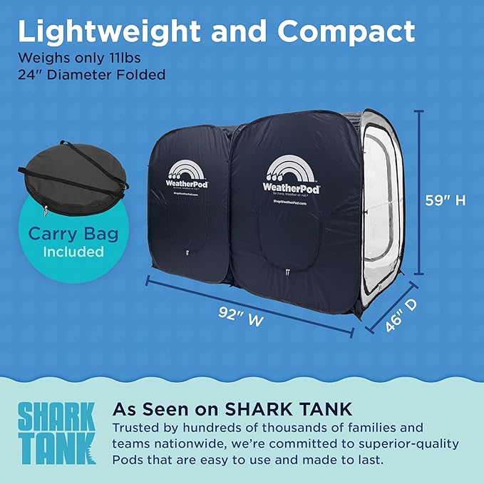 WeatherPod® The Original Shark Tank Side-by-Side™ 2-4 Person Pop-Up Pod - Stay Warm, Dry, and Out of The Sun - Weather Pod for Sports, Rain, or Wind - Simple to Set Up and Tear Down