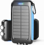 Solar Charger Power Bank 16000mAh Portable 15W Fast Charging Power Bank with QC3.0 USB-C & Dual USB-A Ports for Cell Phones, LED Flashlight, Carabiner, Waterproof Solar Panel for Camping, Outdoor