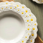Camping Plates Ceramic Dinner Plate Embossed Dinner Plate Restaurant Western Food Plate Home Kitchen Dessert Plate Tableware Decorative Plate(25cm)