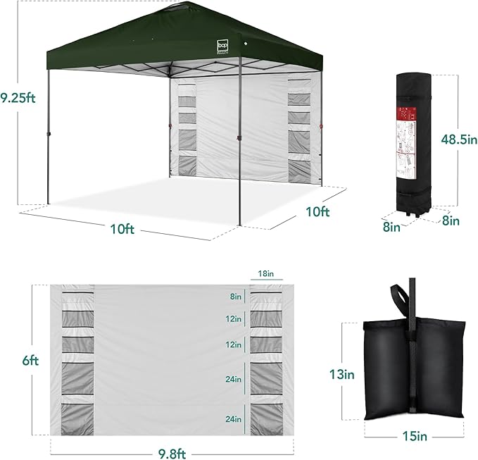 Best Choice Products 10x10ft Pop Up Canopy Tent with Sidewall, 1 Person 1 Minute Set Up, Carry Case, 4 Weight Bags - Dark Green
