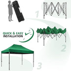 Yaheetech Heavy Duty Pop Up Canopy Tent, 10x15 Commercial Instant Shelter Tent, Outdoor Adjustable Canopy with Wheeled Bag, 4 Sandbags & 8 Stakes, Dark Green