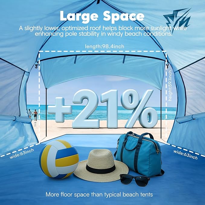 Beach Tent Sun Shelter - 2/3/4 Person UPF 50+ UV Tents with Canopy, Easy Setup Lightweight Beach Shade Tent, Portable Beach Cabana Sun Shade Shelter