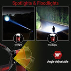 BORUIT B13 LED Rechargeable Headlamp,Super Bright 90°Adjustable 4 Modes Head Lamp,IPX4 Waterproof Battery Headlamps for Adults and Kids Outdoor Camping Running Hiking Fishing Hunting
