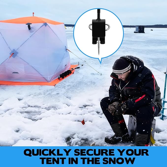2 PCS Universal Ice Anchor Tools, Heavy Duty Ice Fishing Anchor Power Drill Adapter, Ice House Anchors for Ice Insert Sewing, Durable Metal Winter Ice Fishing Accessories for Ice Shanty Tent Setup
