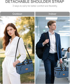Rnivvi Lunch Box for Men, Double Decker Insulated Cooler Bag Lunch Bag Reusable Leakproof Tote Lunch Container with Strap for Work Family Picnic Hiking Camping, 18 Cans 12L, Large Adults, Blue