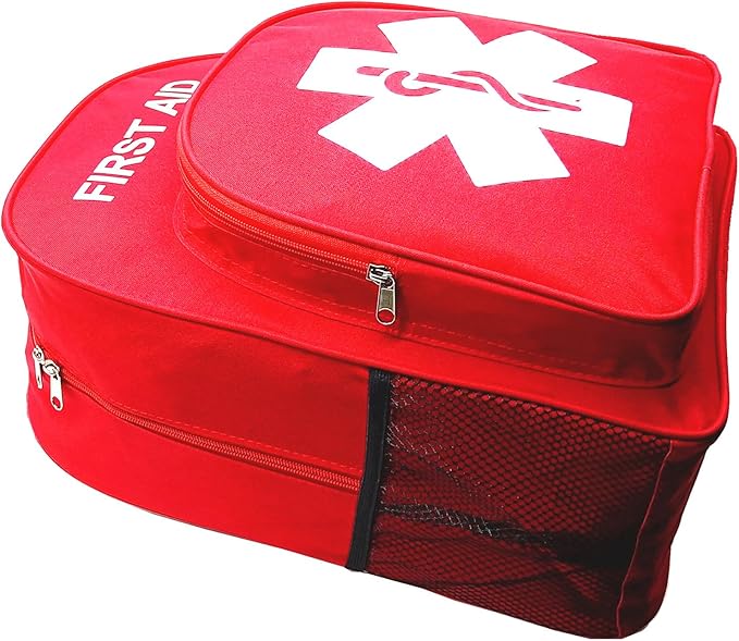 Red Emergency Bag First Aid Backpack Empty Medical Treatment First Responder Trauma Bags for Hiking Outdoors Travel Camping Pet Dog Cat Daycare (Red White)