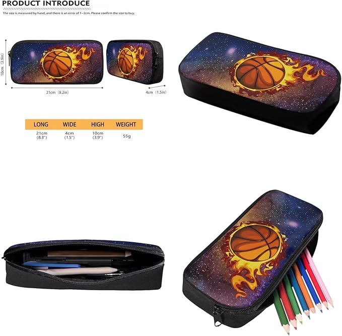 Rnyleeg Fire Basketball Backpack for Kids Age 6-8 Cool Boys Backpack with Lunch Box 3 Pcs Bookbag Set for Elementary School Back to School Gifts