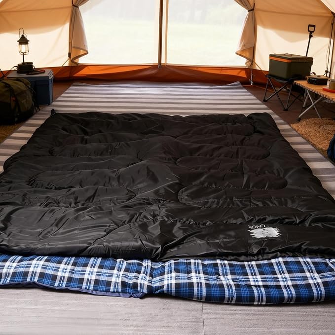 Double Sleeping Bag Cotton Flannel for Camping, Backpacking Or Hiking. Queen Size 2 Person Waterproof Sleeping Bag for Adults Or Teens. Lightweight with Compression Sack