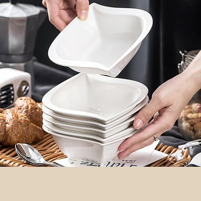 Camping Plates 6Piece White Porcelain Ceramic Bowl Set Tableware for Soup Fruit Salad Bowls Service for 6 People Decorative Plate