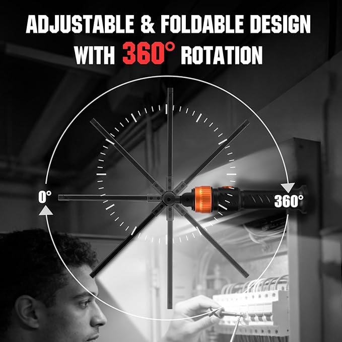 Magnetic Work Light,1200LM Magnetic LED Work Light Rechargeable Foldable Light Bar,360°Rotation 5 Modes, Portable Power Bank for Auto Repair,Grill,Camping and Outdoor