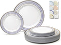 OCCASIONS 240 Piece Heavy Duty Disposable Plastic Plates Set for 120 Guests – Includes 10.5" Dinner & 7.5" Dessert Plates, Elegant Party Plates for Weddings, Events, Odyssey in Blue & Gold Rim.