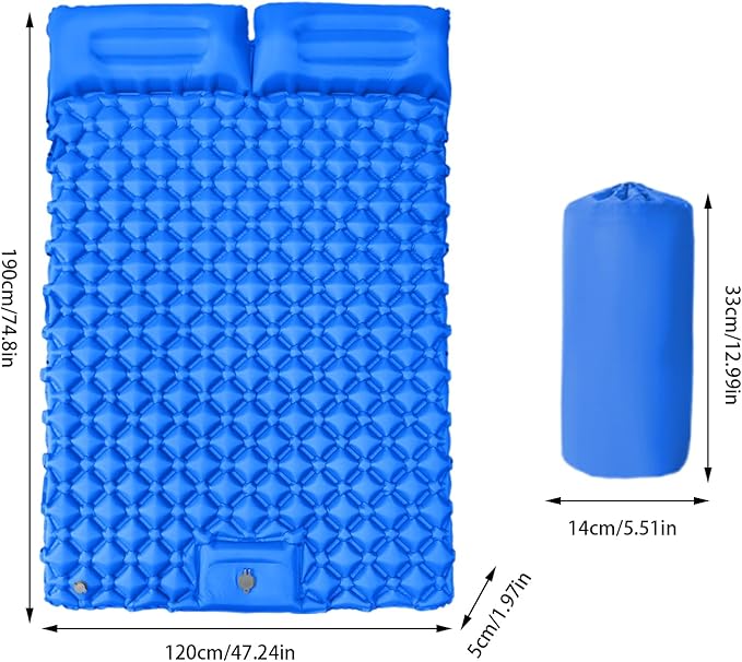 Inflatable Travel Mat with Built-in Pillow - Double Sleeping Pad, Compact Lightweight Gear for Camping Hiking Trekking Tent Backpacking Outdoor Adventures Rest Comfort Air Cushion