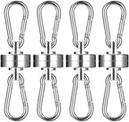 Heavy Duty Magnetic Clips with Carabiner, 8-Pack (4 Pairs) | 40LB Strong Silver Neodymium Magnets for Tent, Awning, RV & Cruise Cabin | No Drill Hooks, Camping Essentials & Tent Accessories