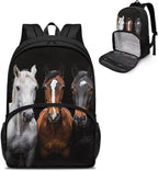 All In One Backpack Meal Bag for Men Women Kids, Hiking Picnic Travel School Cooler Backpack with Multi Pockets, School Bags Laptop Backpack for Boys, Horses Print