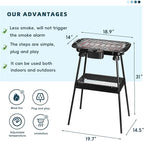 Electric Grill Outdoor Indoor Cooking,Smokeless BBQ,Portable Removeable Stand Grill, (YD301 Upgrade)