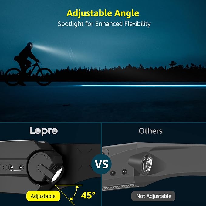 Lepro LED Headlamp Rechargeable - Super Bright Motion Sensor Head lamp with 1200 mAh Battery, 230°COB Wide Beam & Adjustable Spotlight, IP44 Waterproof Headlight for Camping, Hiking, Running, 2 Pack