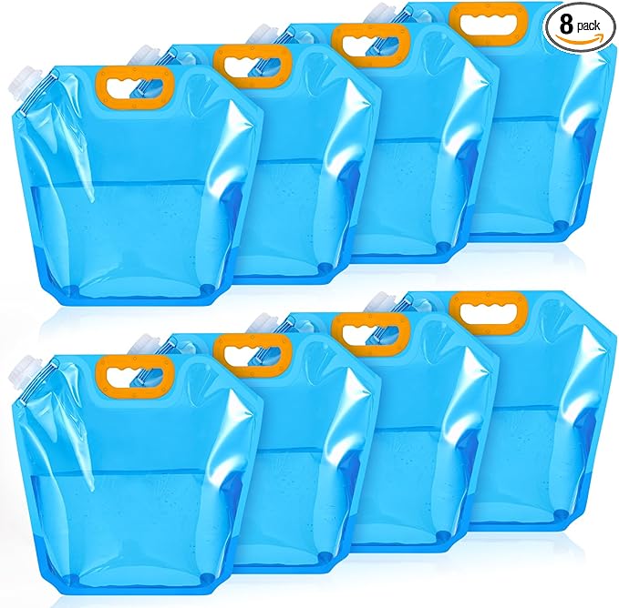 Tessco for you 8 Pack 1.3 Gallon Collapsible Water Storage Bag Water Container Emergency Jug Plastic Storage Pouch Freezable Carrier Tank Foldable Bottle for Outdoor Sport Camping (Blue)