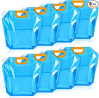 Tessco for you 8 Pack 1.3 Gallon Collapsible Water Storage Bag Water Container Emergency Jug Plastic Storage Pouch Freezable Carrier Tank Foldable Bottle for Outdoor Sport Camping (Blue)