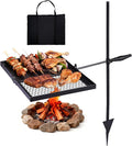 VINGLI Swivel Camping Firepit Grill, Foldable Campfire Steel Grate w/Griddle & Storage Bag, 360° Adjustable, Open Fire Outdoor Cooking Equipment, Parties, Activities, Families Use 32'' x 25''