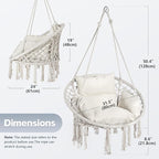 Hammock Hanging Rope Swing Chair with Cushion - Max 330 Lbs, Sturdy Hammock Swinging Chair for Bedroom, Porch, Balcony -White (Cream)