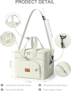 Rnivvi Lunch Box for Women, Double Decker Insulated Cooler Bag Lunch Bag Reusable Leakproof Tote Lunch Container with Strap for Work Family Picnic Hiking Camping, 18 Cans 12L, Large Adults, White