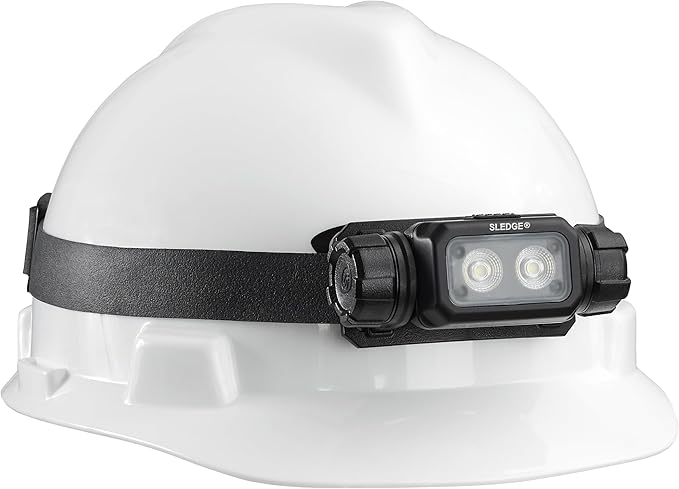 Streamlight 89019 Sledge 1000-Lumen Max 600-Lumen Standard 1800-Candela Rechargeable Low-Profile LED Headlamp with Elastic and Rubber Hard Hat Straps, Black
